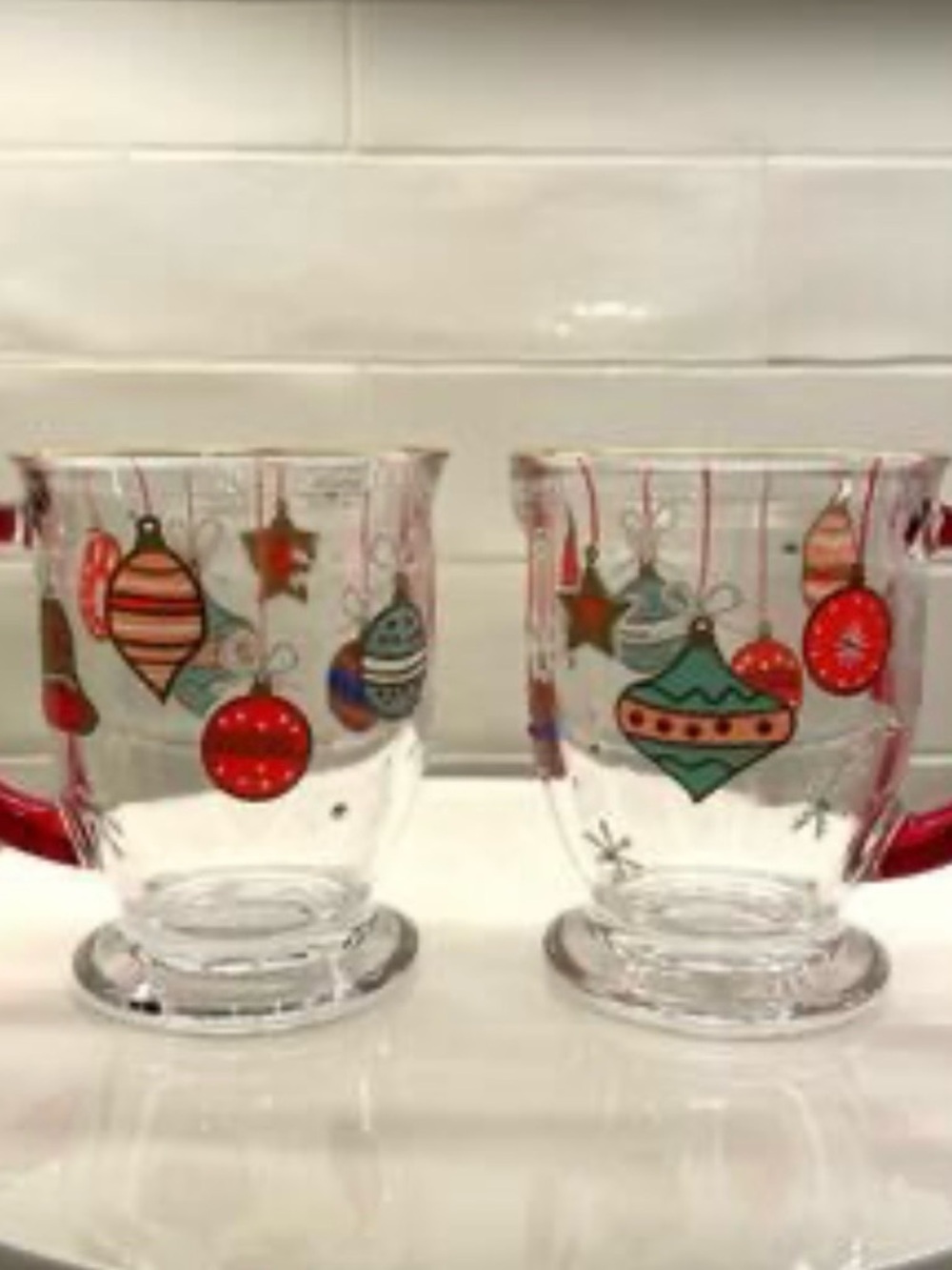 Hand-Painted Glass Christmas Mug – Ornament Design